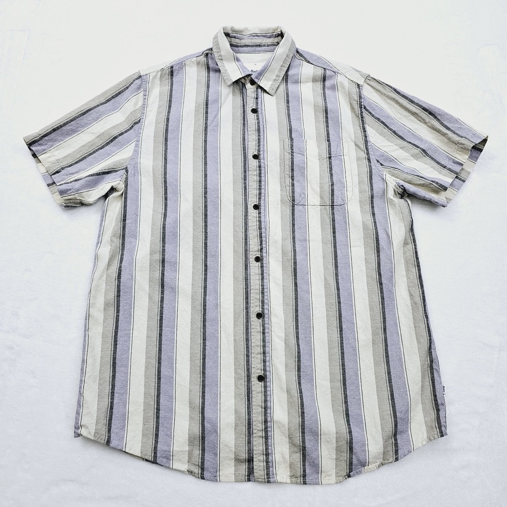Katin Shirt Mens Large Striped Short Sleeve Button Up Cotton Linen Summer Beach - Picture 2 of 9